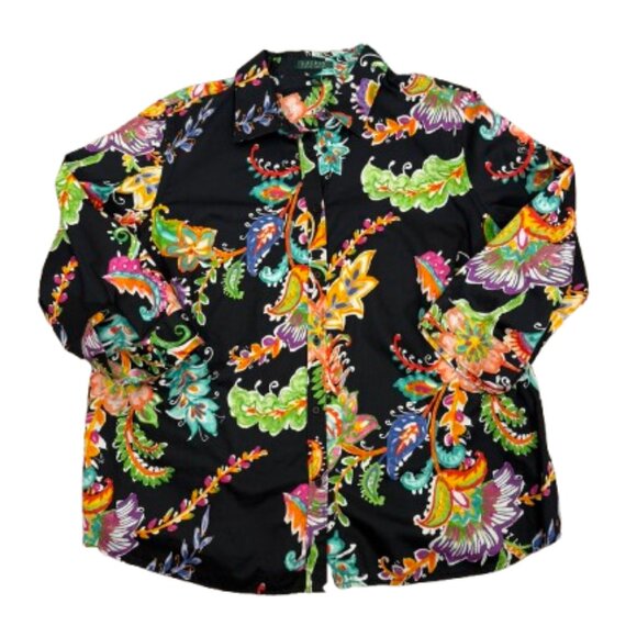 Lauren‎ Ralph Lauren Colorful Paisley Floral Shirt 3/4 Sleeve Size 2X Worn Once - Picture 2 of 7